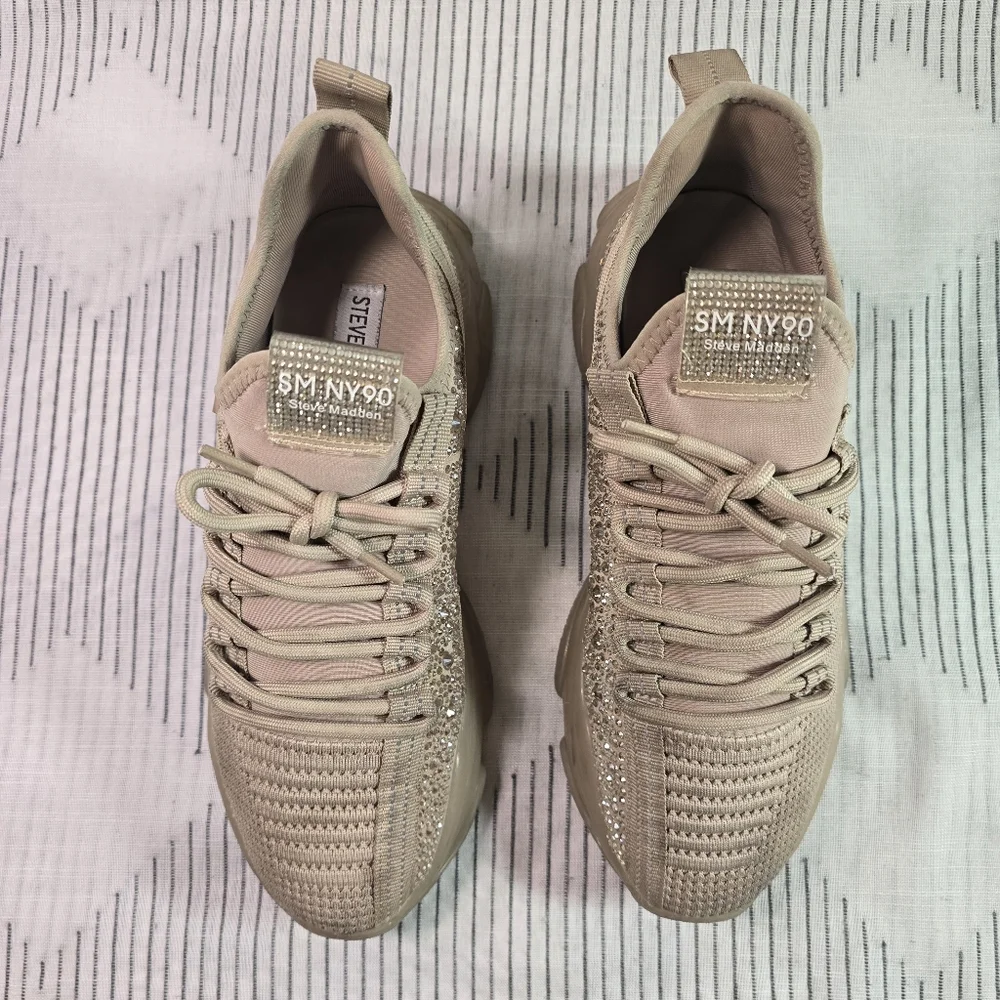 Steve Madden Women's Maxima Glam Beige Sneakers size 9 Used w/ Box